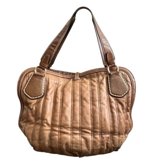 CELINE Stripe Stitch Tote Leather Bag Purse - Picture 2 of 16